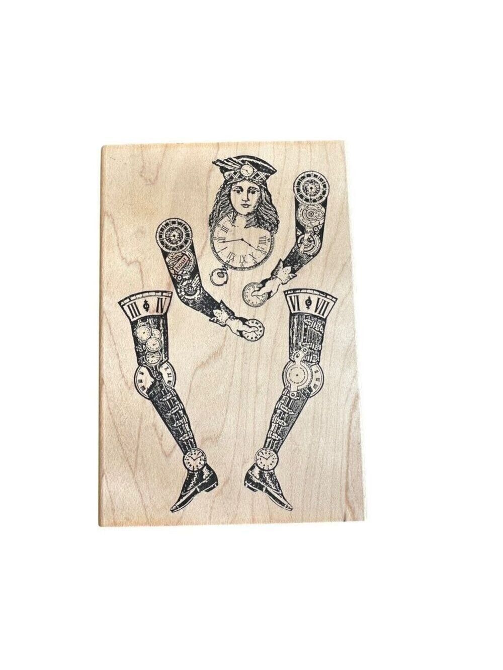 Stampers Anonymous Steampunk Rubber Stamp Paper Doll Time Clock V2- 698 Mounted